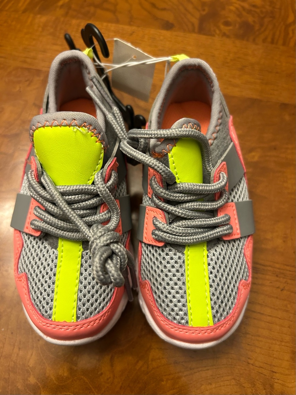 NWT-Falls Creek Alex Grey Mesh Sneakers with Neon Yellow Stripe & Coral Accents